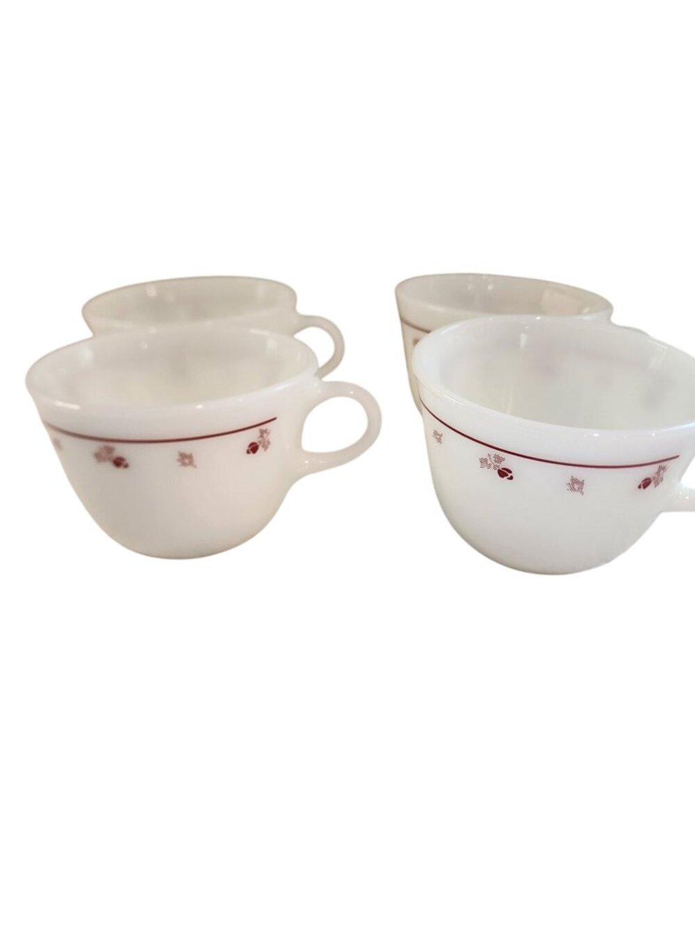 Pyrex Burgundy rose MIlk Glass Coffee Cups Set of 4